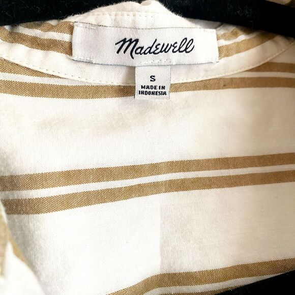 Madewell Oversized Cotton / Linen Short Sleeve Button Down in Bronze Stripe - Picture 5 of 7